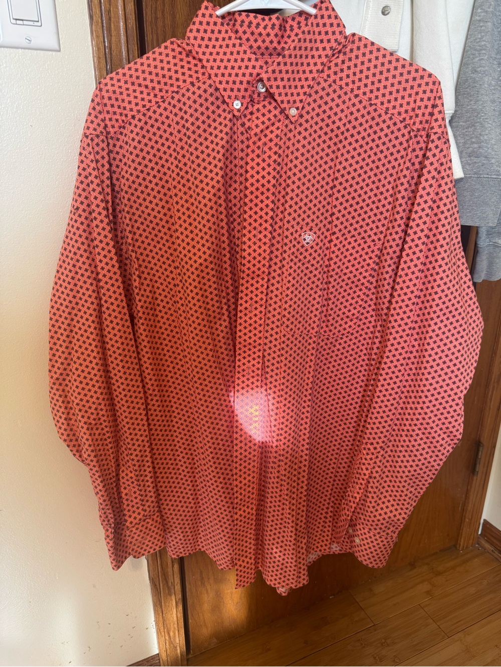 Ariat Red Button-Down Dress Shirt with Black Geometric Print